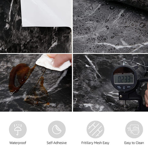 Abyssaly Black Marble Paper Granite Wallpaper 15.7" X 118" Countertop Peel and Stick Self Adhesive Thickening for Kitchen Bathroom and Furniture...