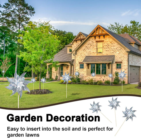 10 Pack Reflective Pinwheels for Yard and Garden, Wind Spinners Outdoor Bird Scare Devices, Sparkly Windmills for Garden Decor Scare Birds Away Ga...