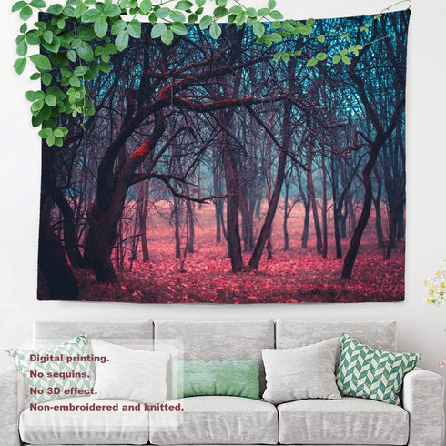Shrahala Red Nature Stranger Wall Tapestry, Green Forest Moonlight Mystic Magic Landscape Wall Hanging Large Tapestry Decoration Polyester Fiber W...