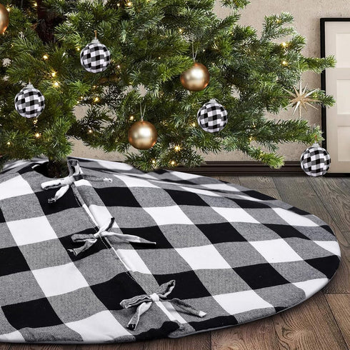 yuboo Buffalo Christmas Tree Skirt, 48 Inches White and Black Checked Ornaments for Farmhouse Buffalo Plaid Christmas Decor...