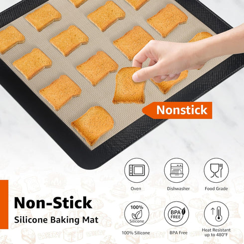 2Pcs Silicone Baking Mats for 12 Inch Cake Pan/12x12 Cheesecake Pan/Toaster Oven Air Fryer Liner, 11.75"Square Food Grade Silicone Mats for Baking...