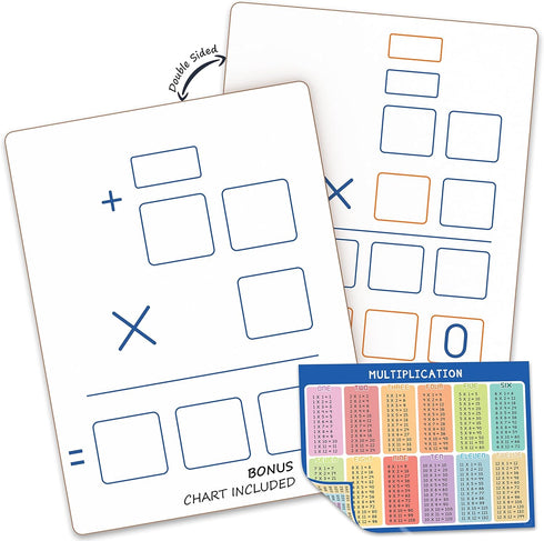 SCRIBBLEDO Dry Erase Long Multiplication Board 9"x12" Double Sided Practice Whiteboard with 2x1 & 2x2 Digit Multiplication for Home, School, Class...