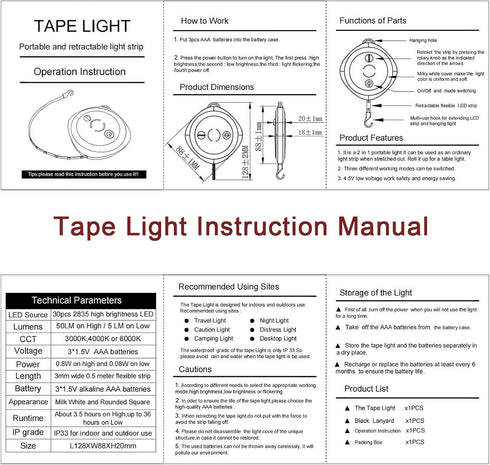 Camping Lights LED Camping Lantern Tape light Portable Tent Lantern for Bedroom Camping Fishing Emergency Light Lamp for Outdoor and Indoor Tent L...