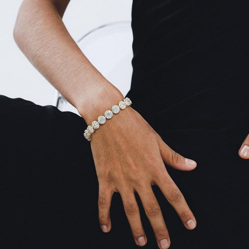 TOPGRILLZ Gold Bracelet Tennis Bracelets for Women Mens 1 Row 10mm 14K Gold Plated Iced Out Cubic Zirconia Solitaire Cluster Pulseras Para Mujer...