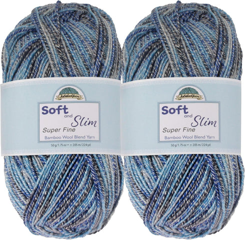 JubileeYarn Soft and Slim Yarn - Baby Weight Rayon from Bamboo Wool Blend - 50g/Skein - Blueberry Splash - 2 Skeins......