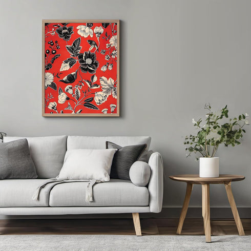 Posterizer 1 pcs-dainty black and white flowers with red background-Floral & Botanical Art-Abstract & Modern Art-Decor for Home & Office- UNFRAMED...