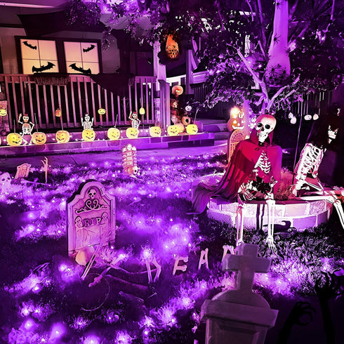 KNONEW Purple Halloween Lights Indoor Outdoor 60FT 180 LED String Light with 8 Lighting Modes, Timer Memory Function Plug in for Halloween Party H...