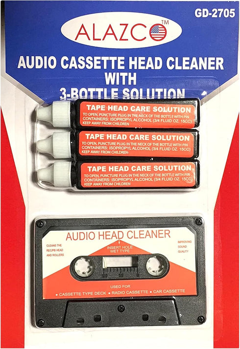 Audio Tape Cassette Head Cleaner w/ 3 Cleaning Fluids Care Wet Maintenance Kit by Alazco...