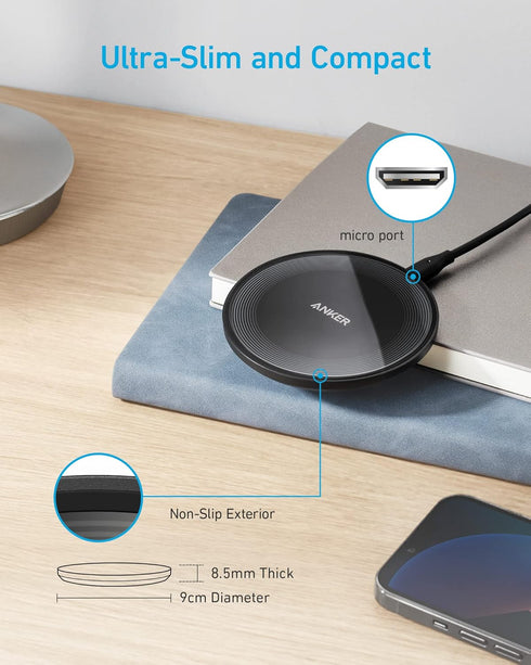 Anker 315 Wireless Charger (Pad), 10W Max Fast Charging - Compatible with iPhone 15/14/13 Series, Samsung S22, AirPods, Samsung Buds, Google Buds,...
