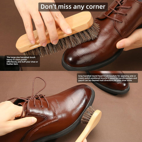 5 Pcs Horsehair Shine Shoes Brush Kit Polish Dauber Applicators Cleaning Leather Shoes Boots Care Brushes Suede Cleaner Brush with Microfiber Shoe...