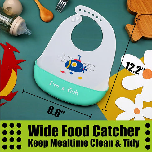 myHomeBody Waterproof Baby Bibs, Baby Bib Catcher, Baby Bib with Food Catcher, Baby Bibs Reusable, Cute Baby Bibs Silicone, Fish Ship, 1pc...