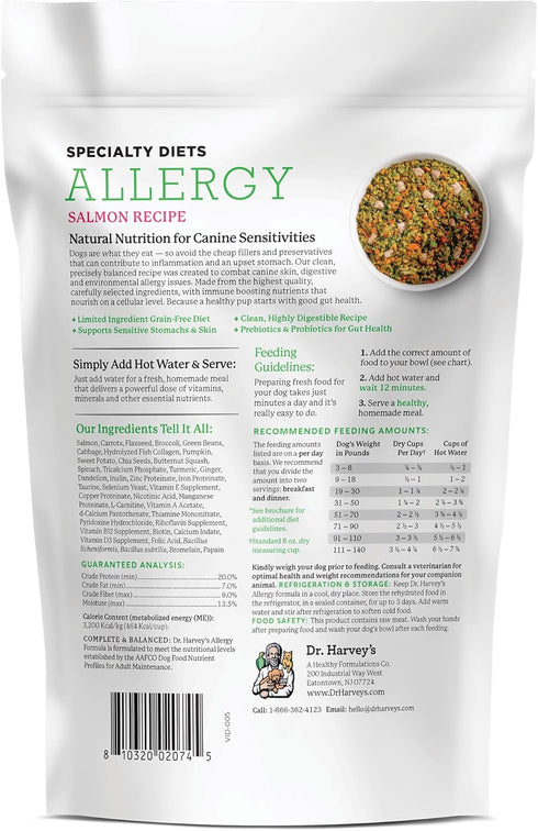 Dr. Harvey's Specialty Diet Allergy Salmon Recipe, Human Grade Dog Food for Dogs with Sensitivities and Allergies Trial Size (5.5 Oz)...