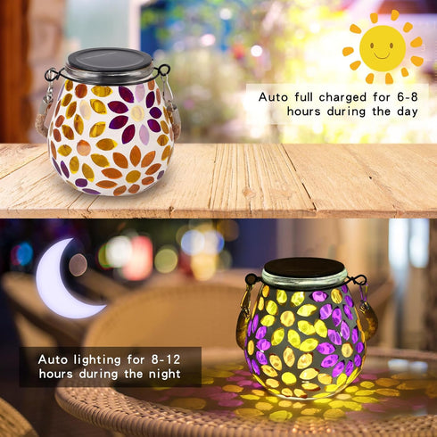 Mosaic Solar Lights Outdoor Lanterns, Decorative Mosaic Glass Solar Lamps Outdoor Waterproof, Hanging Lanterns Solar Night Lights for Garden,Patio...