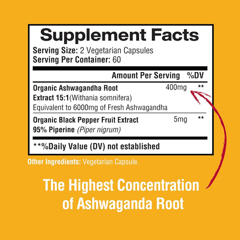 Ashwagandha Root Extract 6000mg per Serving, with Black Pepper for Better Absorption, Energy, Cognitive Function, Immune Support & Overall Wellnes...