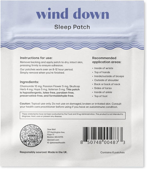 Wind Down, Sleep Patch - with Chamomile to Support Restful Sleep - Melatonin Free - Wearable Sleep Patch - Easily Take On and Off - 6 Pack...
