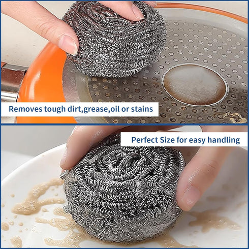 Stainless Steel Scrubber Scrubbing Scouring Pad Magic Eraser Sponges Clean Pot Pan and Broiler Rack Steel Wool for Kitchen Bathroom (10Pcs Metal S...