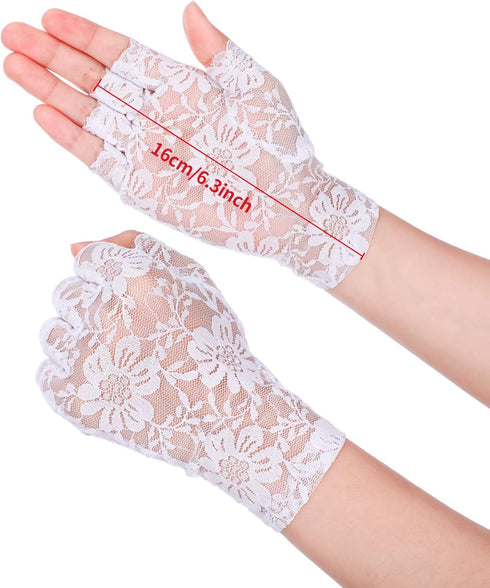 Skylety Sunblock Fingerless Bridal Lace Gloves Women Short Floral Gloves for Wedding Opera Tea Party...