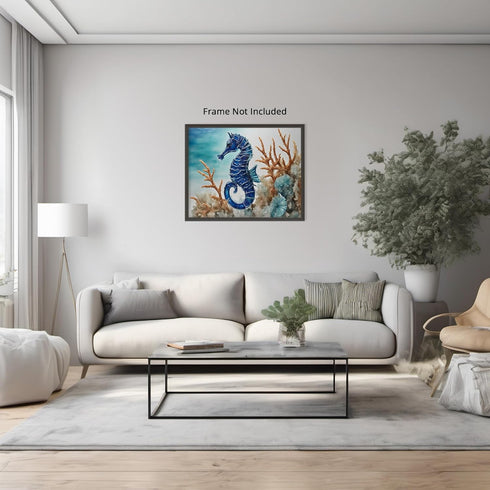 Posterizer 1 pcs- Dark blue seahorse on the bottom of the ocean-Art for Animal Lovers- Gift for Men Women Entrepreneur Teens-decor for Bedroom, Of...
