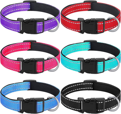 6 Pcs Reflective Dog Collar Soft Padded Breathable Nylon Pet Collar Adjustable Puppy Collar with Safety Locking Buckle for Dogs Cats Puppy Pets Ac...