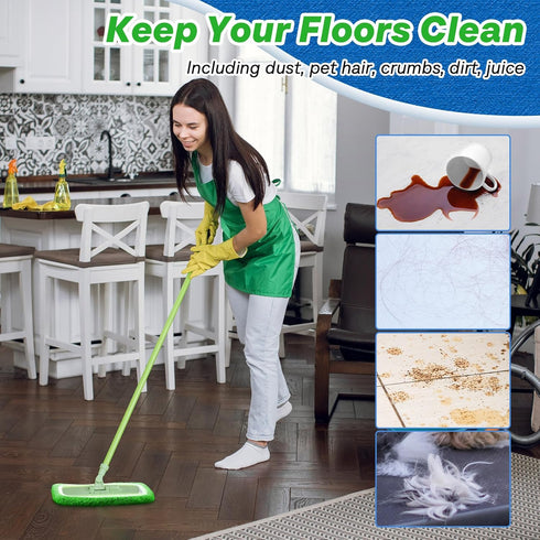 Baderke 4 Pcs Mop Pads Refills Compatible with Swiffer Sweeper (Mop is Not Included) Reusable Mop Pads Washable Wet and Dry Flat Mop Cover (Green,...