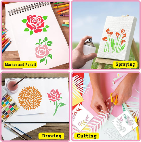 80 Pcs 4 x 4 Inch Stencils for Painting on Wood, Reusable Flower Stencils Butterfly Stencils Bird Plastic Stencils Bee Wall Stencil DIY Craft Temp...