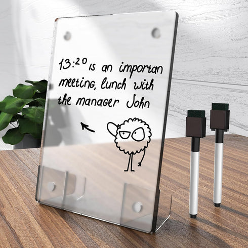 Frosted Acrylic White Board 8x6 Inches, Frameless Desktop Tablet Dry Erase Board with Flexible Magnetic Stand and Markers, Mini Whiteboard Desk Ac...
