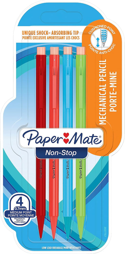 Paper Mate Non-Stop Mechanical Pencil | 0.7mm | HB #2 | Assorted Neon Barrel Colours | 4 Count...