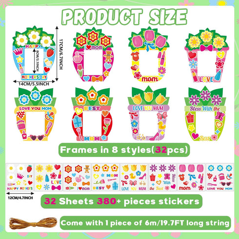 Qyeahkj 32 Sets Mother's Day Picture Frame Craft Kit for Kids DIY Love You Mom Photo Frame Craft Set with Easel Flower Plant Paper Craft Arts with...