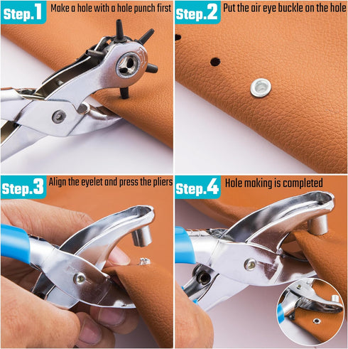 DURATECH Grommet Eyelet Pliers kit, Eyelet Pliers with 500 Gold and Silver Metal Eyelet Grommets, Handheld Grommet Tool Kit for Leather/Belt/Shoes...