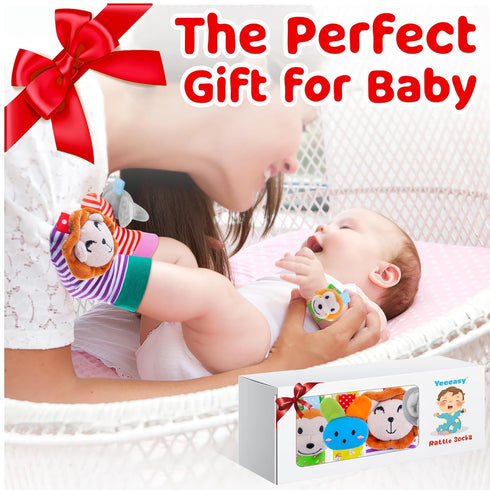 Baby Rattle Cotton Socks and Wrist Rattle Strap Set, Infant Toys 0 3 6 9 12 Months, Baby Gifts for Boys and Girls, Develop Babies Sensory Toys...