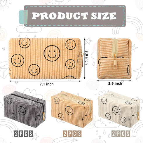 3 Pcs Corduroy Cosmetic Bag Smile Face Aesthetic Preppy Makeup Bag Corduroy Toiletry Aesthetic Pouch Travel Smile Bags for Women Purse Corduroy Ma...