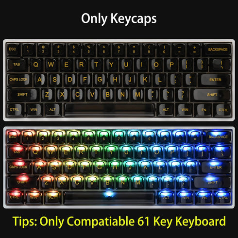 Fogruaden 61 Keys Black Clear Keycap Set, OSA Profile Transparent PC Material Keycaps, Only Compatiable 61 Key Cherry Gateron MX Switches Mechanic...