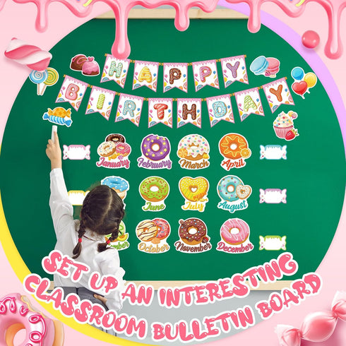 61 Pcs Happy Birthday Bulletin Board Set Donuts Theme Birthday Classroom Decorations Classroom Birthday Chart Calendars Bulletin Board Cutouts Can...