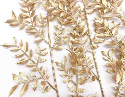 PASYOU Fake Leaves Plants for Christmas Decor, Gold Artificial Shrubs Grass Foliage Plastic Bulk Leaf Indoor Outdoor Home Garden Party Hotel Veran...