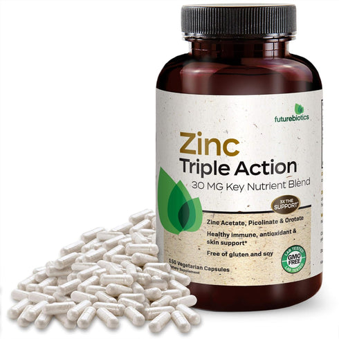 Futurebiotics Zinc Triple Action 30mg Key Nutrient Blend Immune Support Zinc Supplement with Zinc Acetate, Picolinate & Orotate - Immune, Antioxid...