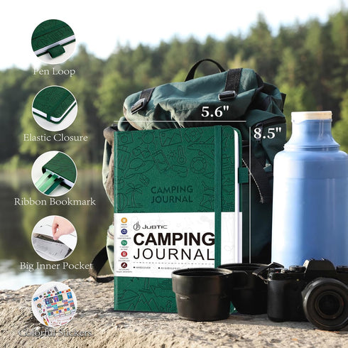 JUBTIC Camping Journal and RV Travel Log Book, A5 Adventure Journal for 25 Camping, Hiking Journal, Family Travel Books Camper Essentials Camping ...