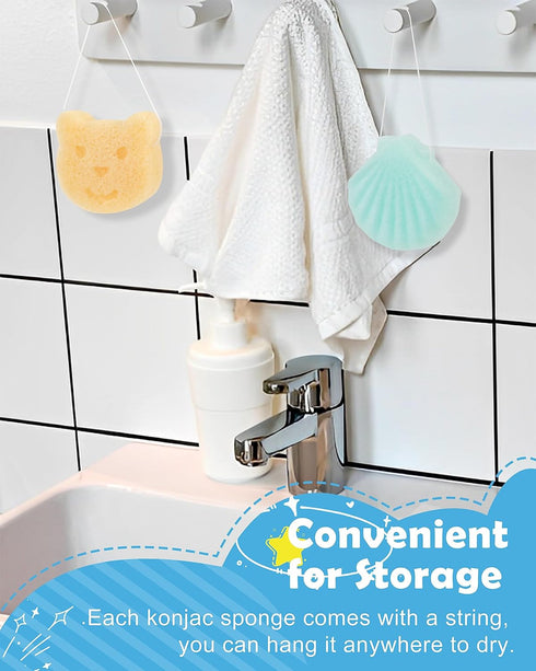 Konjac Baby Sponge for Bathing, 5Pcs Natural Cute Shapes, Kids Bath sponges for Infants, Toddler Bath time, Plant-Based, Extra Soft...