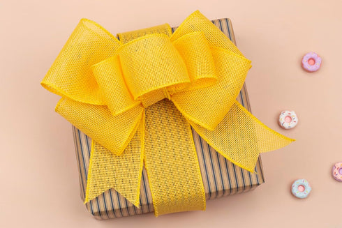Yellow Burlap Wired Ribbon, 4 inch x 20 Yards, Wired Edge Burlap Ribbon for Gift Wrapping, Big Bow, Wreath, and Christmas Tree Decoration...
