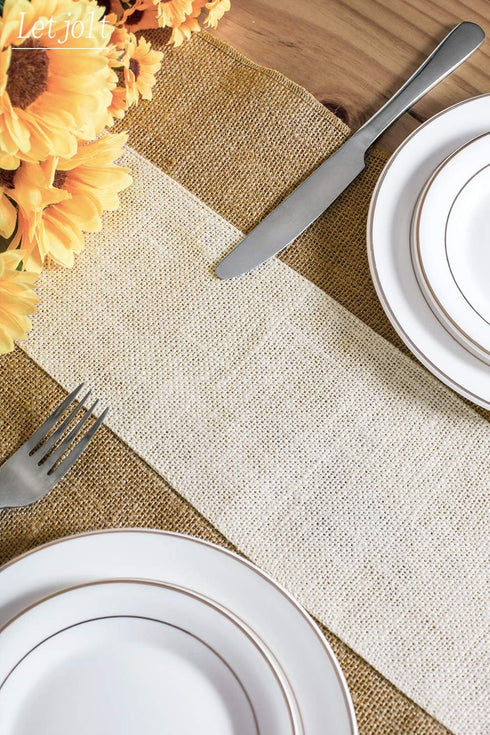 Letjolt Burlap Table Runner 48 Inches Long Farmhouse Jute Table Runner Woven Fabric, Natural Colour Edge...