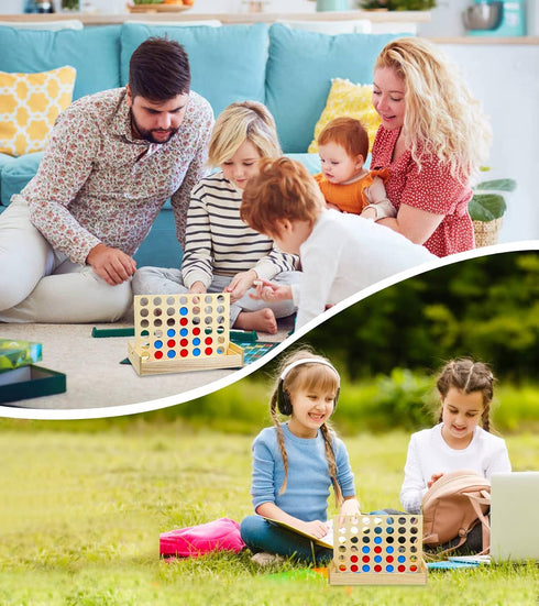 Wooden 4 in a Row Game, Kids Board Games for Kids 5 6 8 10 12 Year Olds, Travel Games for Kids and Adults, 2 Player Classic Family Board Games for...