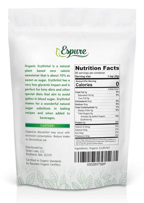 Espure Organic Erythritol - USDA Certified & 100% Pure - Zero Calorie Sugar Substitute, Plant Based Sweetener; 12oz...