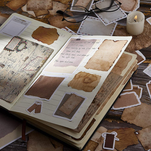 Zonon 90 Pieces Vintage Scrapbook Paper Stickers, Antique Looking Aged Paper Classic Old Writing Sticker for Scrapbook, Notebook, Journal, 2 Style...