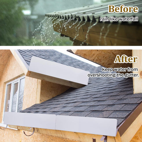 4 Pcs Gutter Valley Splash Guards Downspout Diverter Roof Rain Diverter White Roofing Gutter Guards with 40 Screws Gutters for House Residential F...