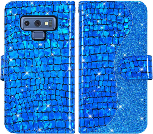 Asuwish Phone Case for Samsung Galaxy Note 9 Wallet Cover with Screen Protector and Wrist Strap Bling Glitter Leather Flip Zipper Credit Card Hold...