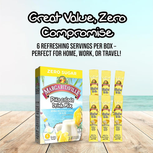 Margaritaville Singles To Go Water Drink Mix - Pina Colada Flavored, Non-Alcoholic Powder Sticks 6 CT, 0.70 Ounce (Pack of 4)...