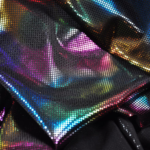 Hologram Rainbow Iridescent Mermaid Metallic Foil Stretch Fabric(Rainbow 1yard)...