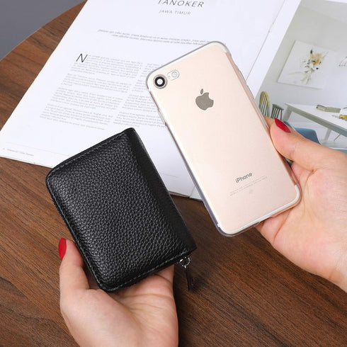RFID Credit Card Holder Wallet with Zipper, Genuine Leather Credit Card Wallet for Women, Ladies Wallets...