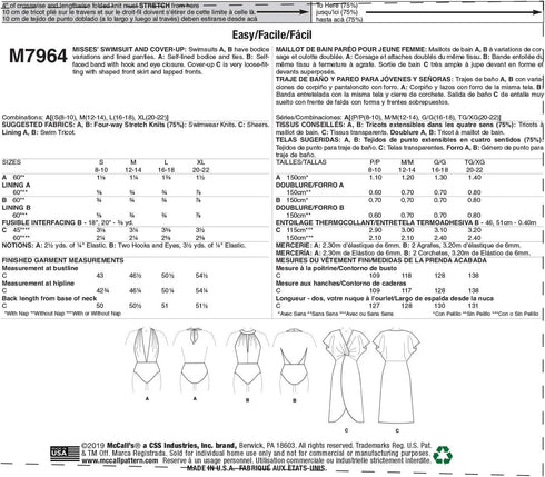 McCall Pattern Company McCall's Women's One Piece Bathing Suit and Cover Up Sewing Patterns, Sizes 8-22, various, White...