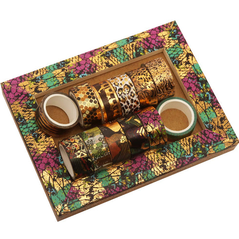 YUBX Wild Animals Washi Tape Set 12 Rolls Gold Foil Print Decorative Masking Tapes for Arts, DIY Crafts, Journals, Planners, Scrapbook, Wrapping (...