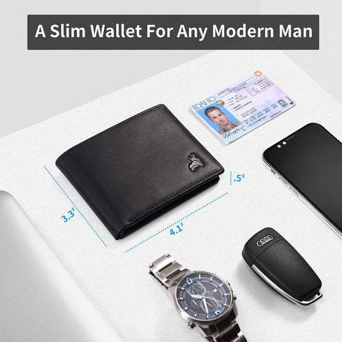 RFID Slim Front Pocket Wallets For Men - Genuine Leather Credit Card Mens Bifold Wallet With 2 ID Windows Zipper Coin Stylish Passcase...